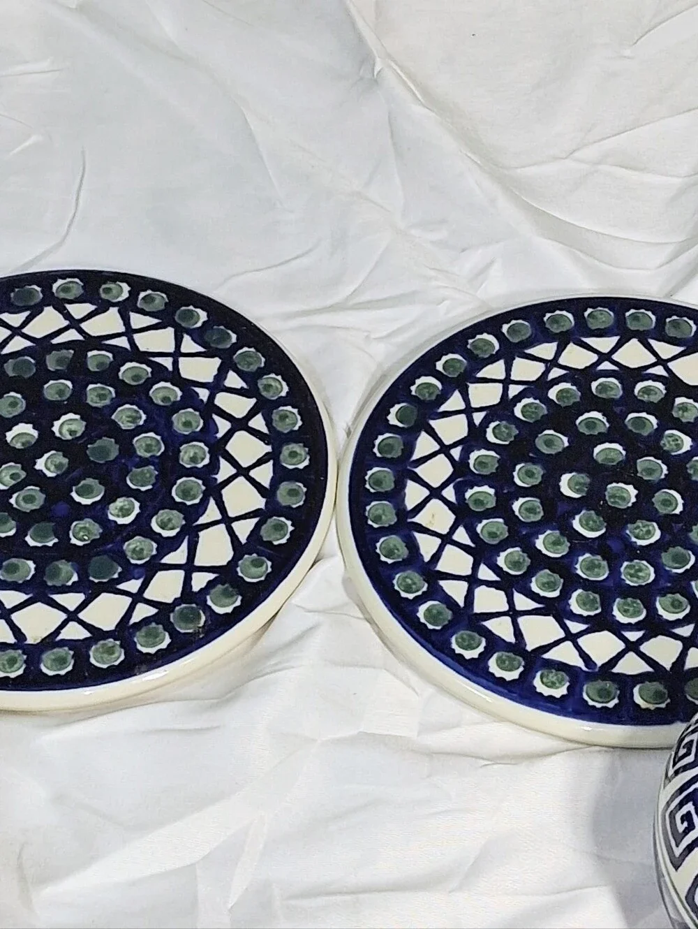 Set Of 2 Cobalt Blue Boleslawiec Saucers with Matching Creamer and Sugar Bowl - Picture 5 of 9